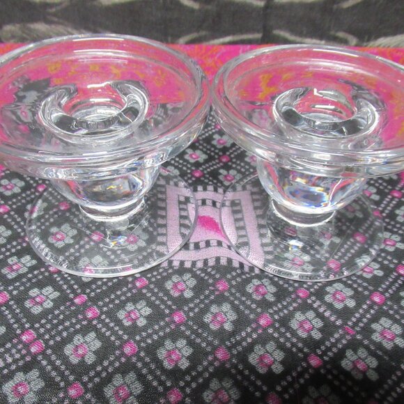 2 pc Glass Taper or Pillar Candle Holders - Picture 2 of 5